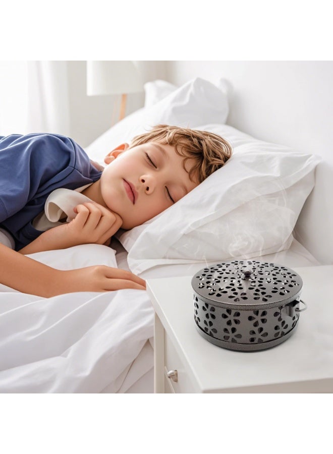 OSHIMA Retro Portable Mosquito Coil Holder, Handle Round Fireproof Incense Holder Burner for Home, Suitable for Indoor and Outdoor Camping, Iron Mosquito Coil Holder Hiking - Image 4